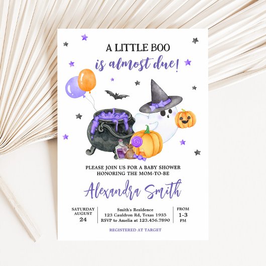 Paarse Little Boo Ghost Baby shower Kaart