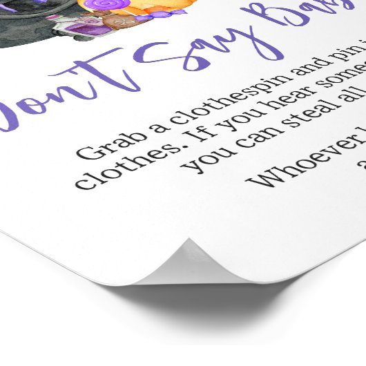 Paarse Little Boo Ghost Baby shower Zeg geen Baby Poster (Hoek)