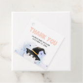 Paarse Little Boo Ghost Witch Baby shower Square Bedankjes Labels (In situ)