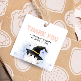 Paarse Little Boo Ghost Witch Baby shower Square Bedankjes Labels