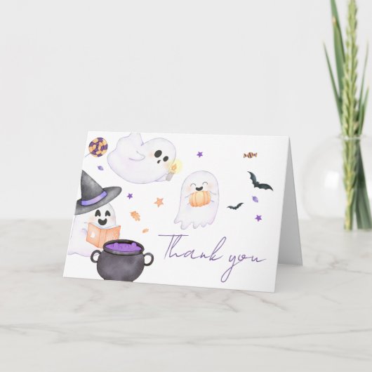 Paarse Little Boo Halloween Baby shower Bedankkaart (Voorkant)