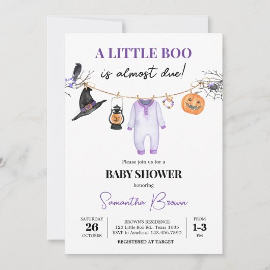 Paarse Little Boo Halloween Baby shower Kaart (Voorkant)