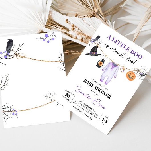 Paarse Little Boo Halloween Baby shower Kaart