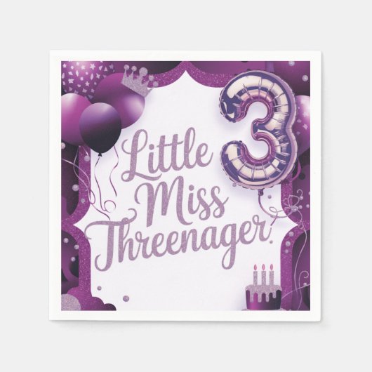 Paarse Little Miss Threenager servetten (Voorkant)