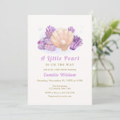 Paarse Little Pearl Ocean Seashell Baby shower Kaart (Staand voorkant)