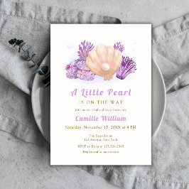 Paarse Little Pearl Ocean Seashell Baby shower Kaart