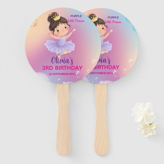 Paarse Little Princess Ball set van fans Handwaaier (Voorkant en achterkant)