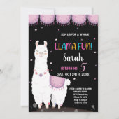 Paarse Llama Fun Llama Verjaardagsuitnodigingen Kaart (Voorkant)