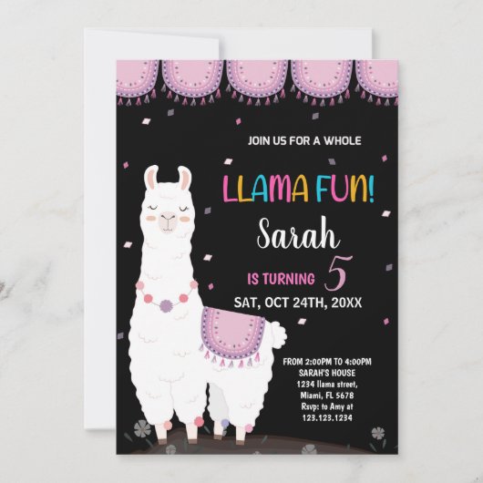 Paarse Llama Fun Llama Verjaardagsuitnodigingen Kaart (Voorkant)