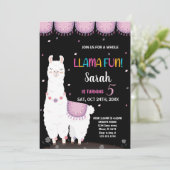 Paarse Llama Fun Llama Verjaardagsuitnodigingen Kaart (Staand voorkant)