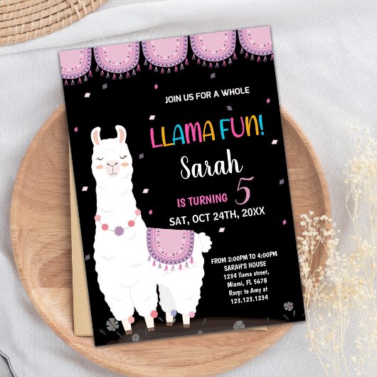 Paarse Llama Fun Llama Verjaardagsuitnodigingen Kaart