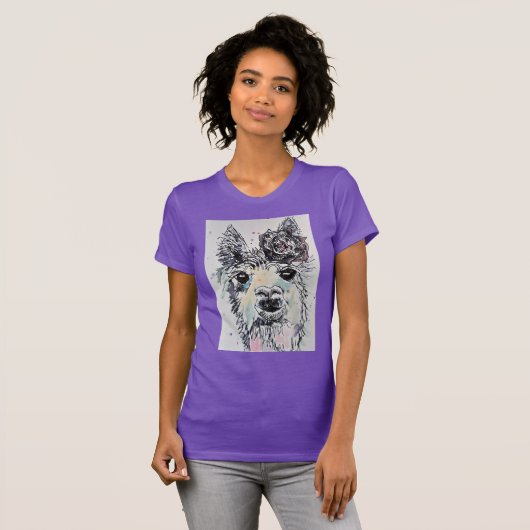Paarse Llama schattig Aquarel Vrouwen T Shirt (Voorkant volledig)