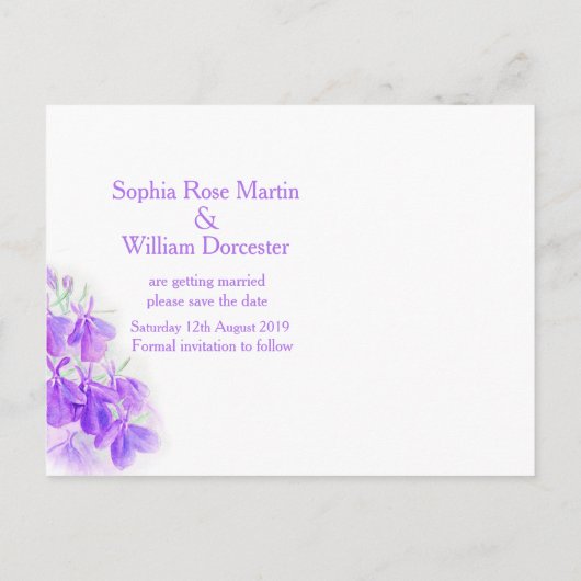 paarse lobelia , behalve de datum waarop het brief aankondigingskaart (Achterkant)