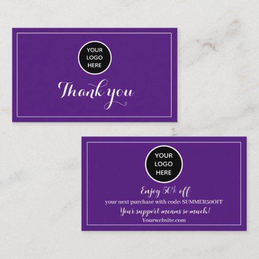 Paarse Logo Dank u Business Reward Punch Klantenkaartje (Voorkant / Achterkant)
