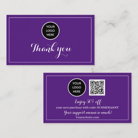 Paarse Logo Dank u Business Reward Punch Klantenkaartje (Voorkant / Achterkant)