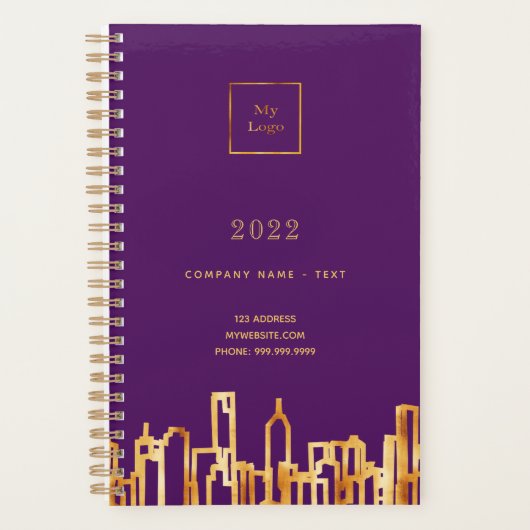 Paarse logo gouden stadssilhouet zakelijk 2027 planner (Voorkant)