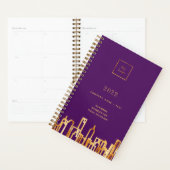 Paarse logo gouden stadssilhouet zakelijk 2027 planner (Display)