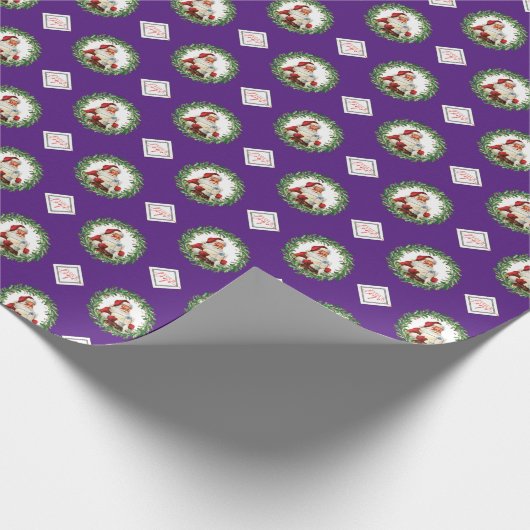 Paarse Logo Kerstmis Santa Gifts Pattern Company Cadeaupapier (Hoek)