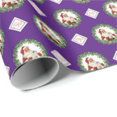Paarse Logo Kerstmis Santa Gifts Pattern Company Cadeaupapier (Rol Hoek)