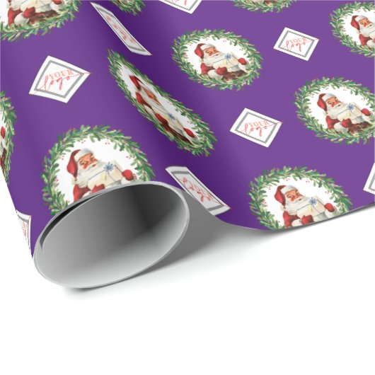 Paarse Logo Kerstmis Santa Gifts Pattern Company Cadeaupapier (Rol Hoek)