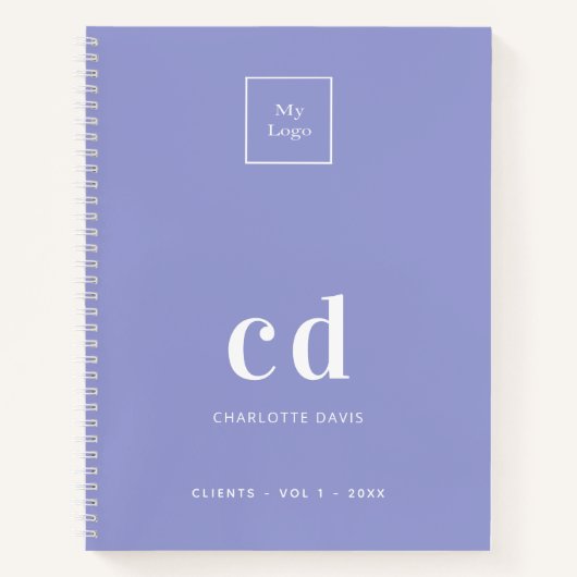 Paarse logo monogram initialen zakelijk elegant notitieboek (Voorkant)