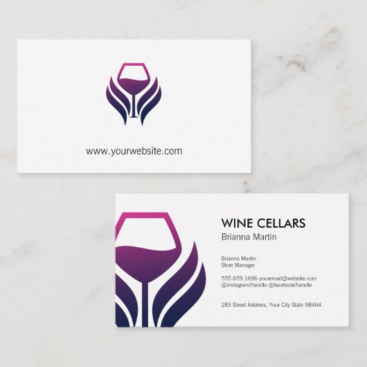 Paarse Logo van wijnglas Afsprakenkaartje (Voorkant / Achterkant)