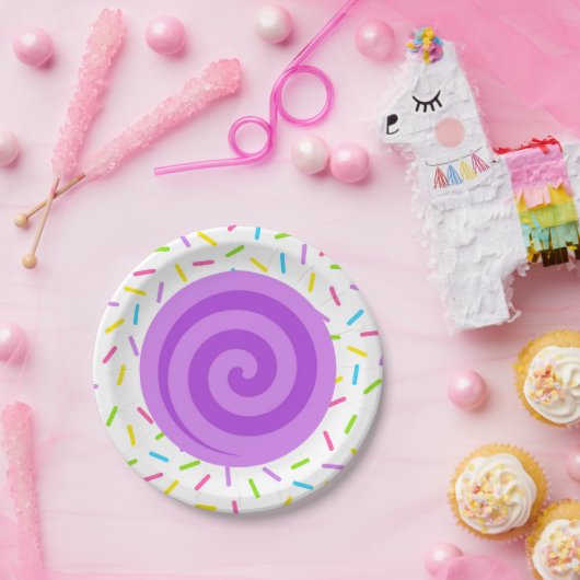 Paarse Lollipop Swirl Snoep Sprinkle Party Borden Papieren Bordje (Feest)
