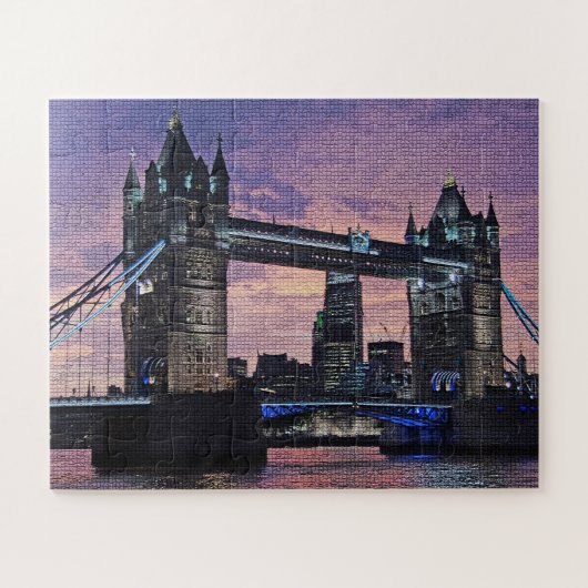 Paarse London Tower Bridge Puzzle Legpuzzel (Horizontaal)