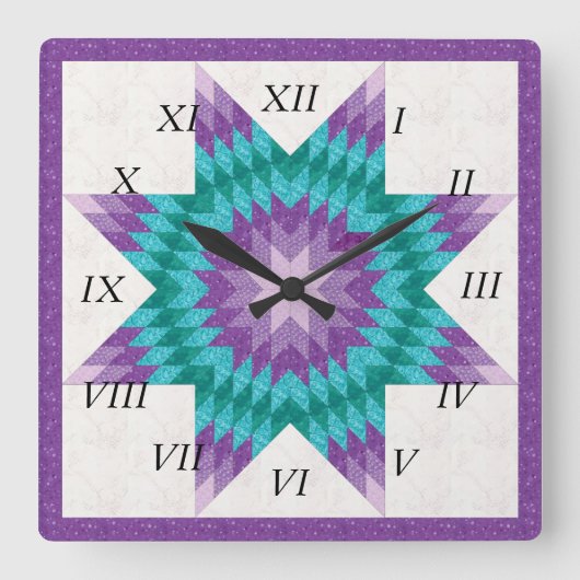 Paarse Lone Star Quilt Ontwerp Vierkante Klok (Voorkant)