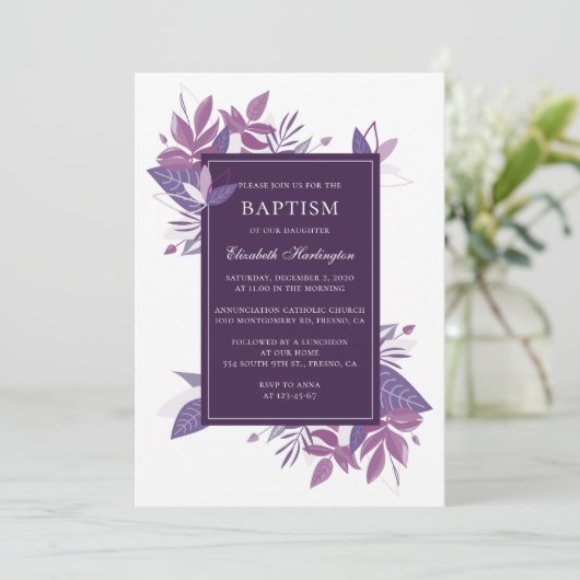 Paarse loof doop. Plum violet botanical Kaart (Staand voorkant)