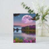 Paarse loof Maan en vreedzaam meer Briefkaart (Staand voorkant)