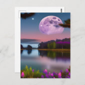 Paarse loof Maan en vreedzaam meer Briefkaart (Voorkant / Achterkant)