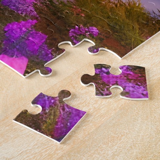 Paarse loof Maan en vreedzaam meer Legpuzzel (Zijkant)