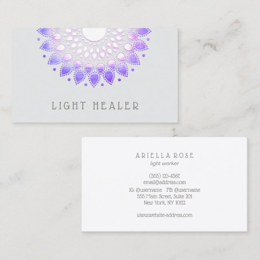 Paarse Lotus Bloem Mandala Energie Healer Visitekaartje (Voorkant / Achterkant)
