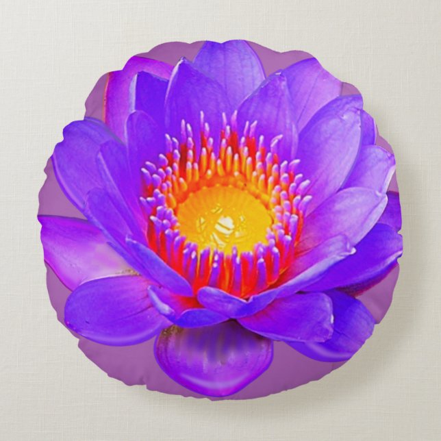 Paarse Lotus Bloem Rond Kussen (Voorkant)
