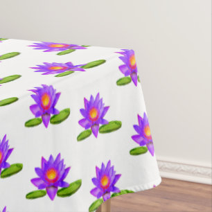 Paarse Lotus Bloemen & Waterlelieblad op Wit Tafelkleed