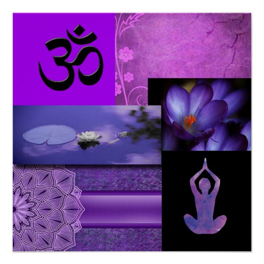 Paarse Lotus & Crown Chakra Meditation Collage Perfect Poster (Voorkant)