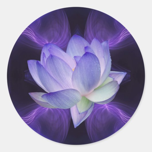 Paarse Lotus en heilige geometrie Ronde Sticker (Voorkant)