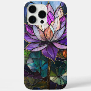Paarse Lotus Faux Glas in lood Design iPhone 16 Pro Max Hoesje