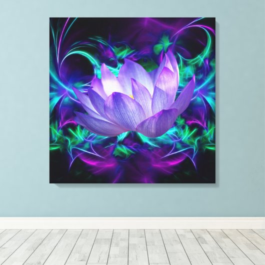 Paarse Lotus flower en betekenis ervan Canvas Afdruk (Insitu (Houten vloer))