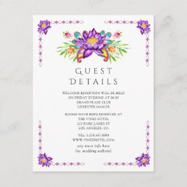 Paarse Lotus Flower Indian Wedding Guest - Details Informatiekaartje