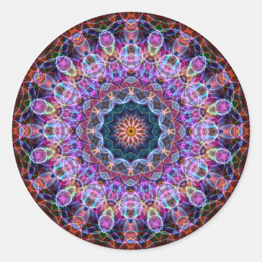 Paarse Lotus kaleidoscoop Ronde Sticker (Voorkant)