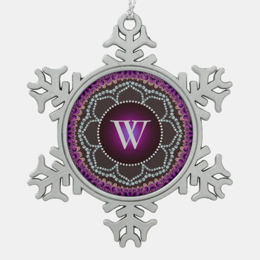 Paarse Lotus Kant Mandala Monogram Tin Ornament (Voorkant)