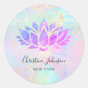 paarse Lotus logo op faux holografisch ontwerp Ronde Sticker