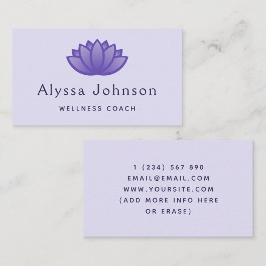 Paarse Lotus Logo Wellness Coach Holistische Gezon Visitekaartje (Voorkant / Achterkant)