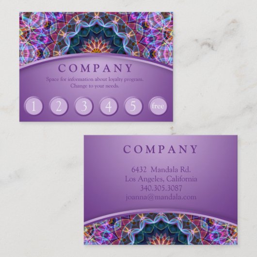 Paarse Lotus Mandala Klantenkaart Klantenkaartje (Voorkant / Achterkant)