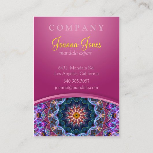 Paarse Lotus Mandala met een roze haak Visitekaartje (Achterkant)