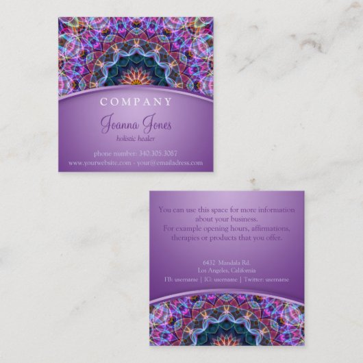 Paarse Lotus Mandala Square Vierkante Visitekaartje (Voorkant / Achterkant)