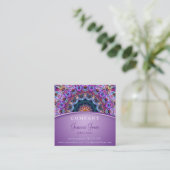 Paarse Lotus Mandala Square Vierkante Visitekaartje (Staand voorkant)