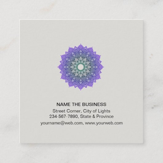 Paarse Lotus Mandala Yoga Instructor Holistic Vierkante Visitekaartje (Achterkant)